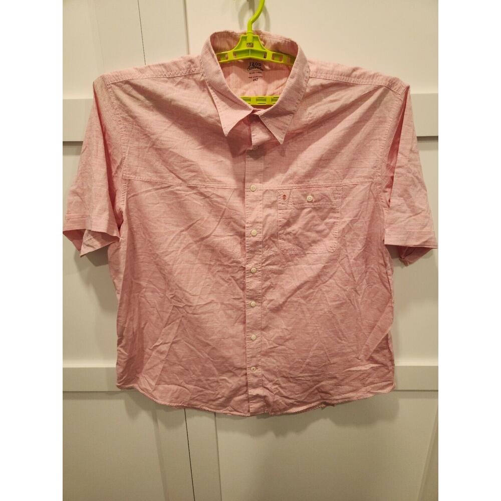 Izod Saltwater NWT Shirt Mens 2XLT 2XL Tall Red Striped Short Sleeve Big Summer
